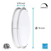 LED Double Ring 15in. Flush Mount - 19 Watt - Dimmable - 5000K - 1500